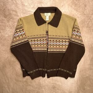 Vintage Y2K Studio Works Fair Isles Cardigan Sweater Open Front Indie Cabincore